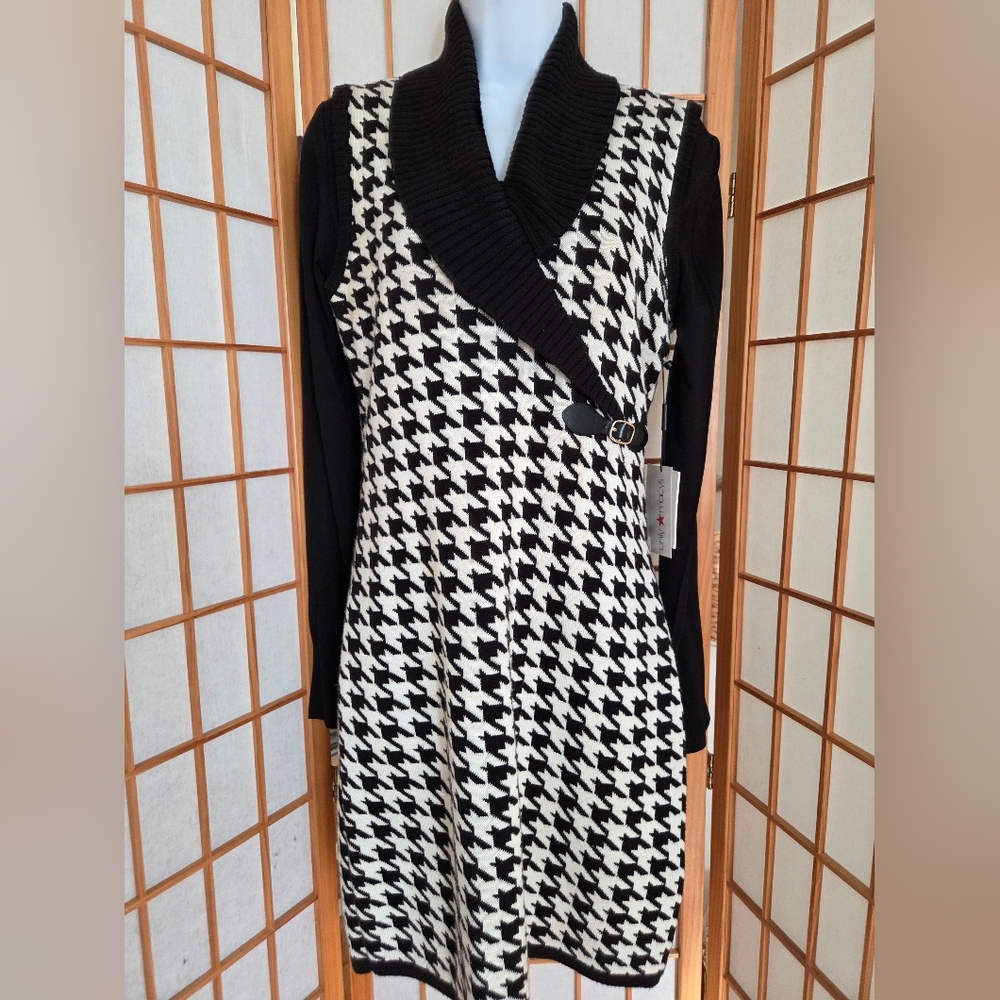 NWT CALVIN KLEIN BLACK/WHITE HOUNDSTOOTH KNIT SLEEVELESS SHEATH DRESS SIZE SMALL - Picture 7 of 7